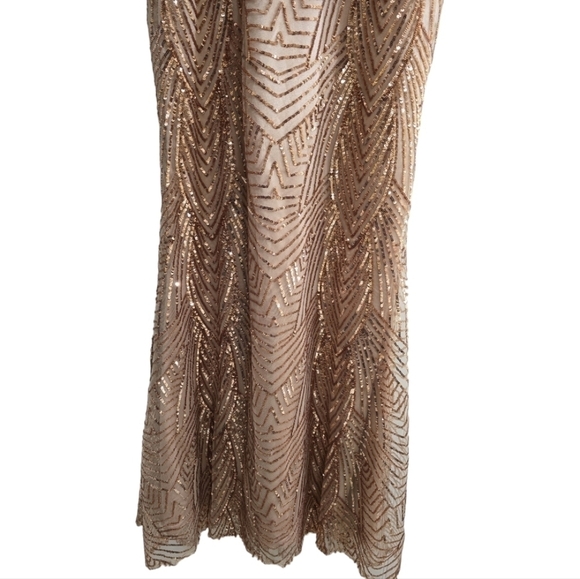 NWT Revelry Camilla Geo Sequin Gown Dress 8 Mesh Illusion Plunge Neck - Picture 6 of 8